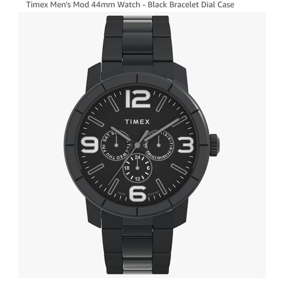 NIB Timex Mod 44mm Chronograph Watch Black Bracelet Dial Case Quartz Movement